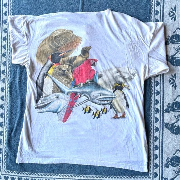Vintage 1987 SeaWorld All-Over Print Henley Tee (Size M) - Picture 6 of 7